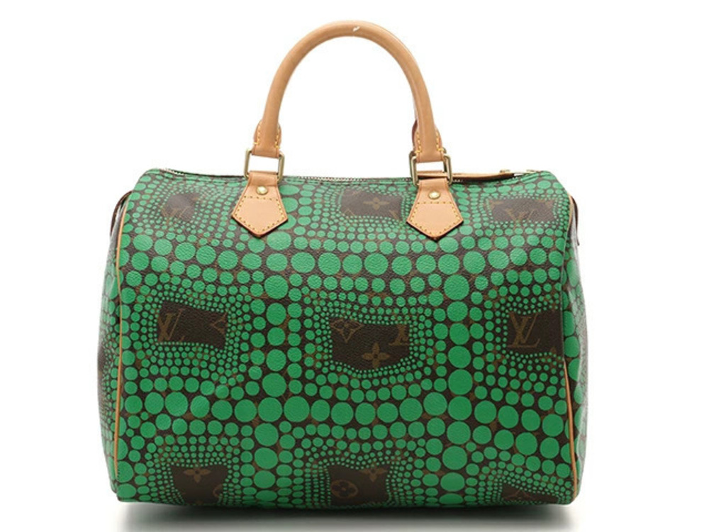 LOUIS VUITTON Handbag Speedy Monogram Pumpkin Dot Vert Yayoi Kusama